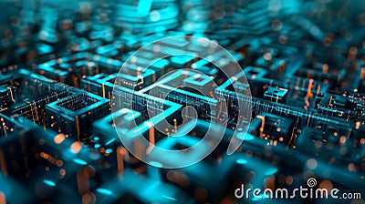 Abstract representation of a digital maze with AI-driven algorithms navigating through Stock Photo