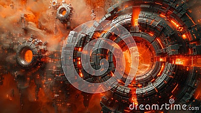 An abstract representation of a firewall with intricate patterns and structures symbolizing the complex and highly Stock Photo