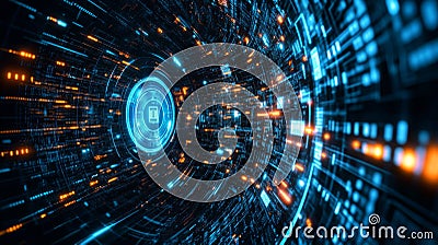 An abstract representation of futuristic hexagons and circuit boards, symbolizing high-tech computer innovation and Stock Photo