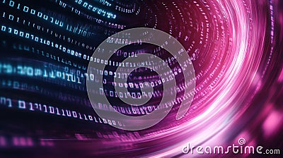 Abstract Representation of High-Speed Data Transmission Binary Code Flowing Through a Digital Network, Connecting Data at Stock Photo