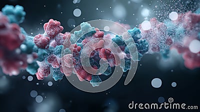 Abstract representation of molecular structure with colorful particles, showcasing science and technology in a captivating visual Stock Photo