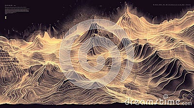 Abstract representation of mountainous terrain with intricate line patterns and textures Stock Photo