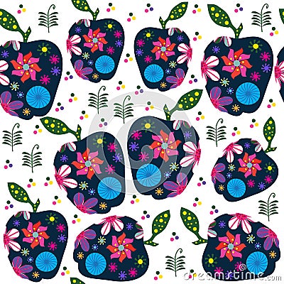 Abstract retro fruit pattern with apples, illustration Vector Illustration