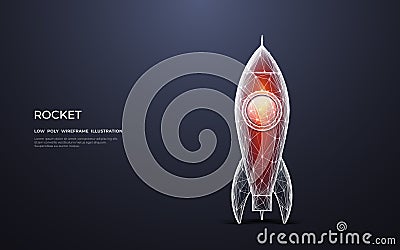 Abstract retro rocket consists of polygons, lines, and connected dots Vector Illustration