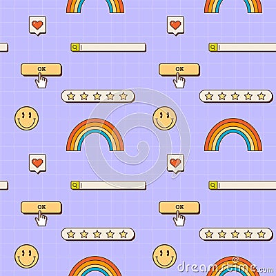 Abstract retro 80s 90s aesthetic groovy backgrounds with old computer user interface, nostalgic elements and stickers Vector Illustration
