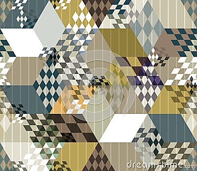 Abstract retro style 3d cubes geometric seamless pattern. Vector Illustration