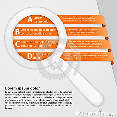Abstract ribbons infographic with a magnifying glass. Vector Illustration
