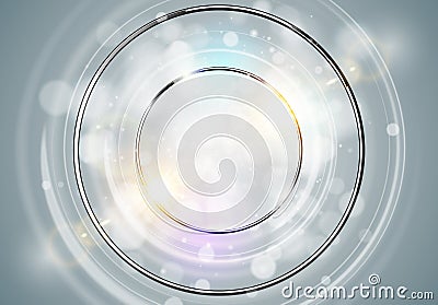 Abstract ring background. Metal chrome shine round frame with light circles and spark light effect. Vector sparkling glowing Vector Illustration