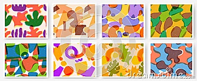 Abstract risograph shapes seamless pattern. Geometric shape overlays with offset print overlay and grunge texture Vector Illustration