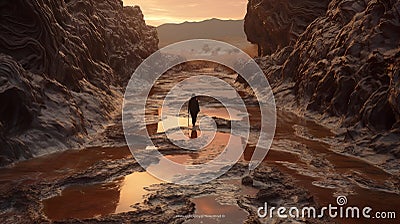 Abstract River: A Vray Tracing Illustration Of An Otherworldly Landscape Stock Photo