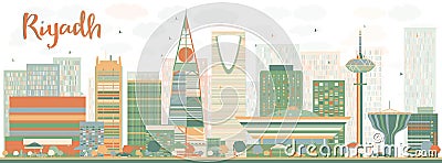 Abstract Riyadh skyline with Color buildings. Cartoon Illustration