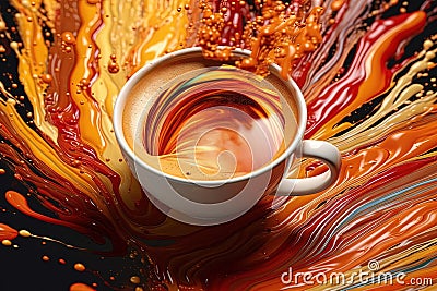 Abstract Roast: Delve into a sensory symphony of coffee hues and flavors, as the abstract strokes of brewing artistry come alive Cartoon Illustration