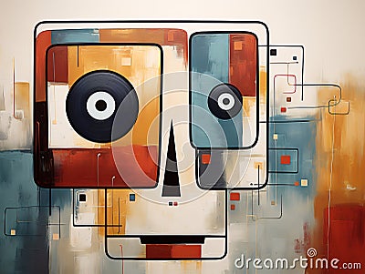 Abstract robot face among various forms in a minimalist style. Stock Photo