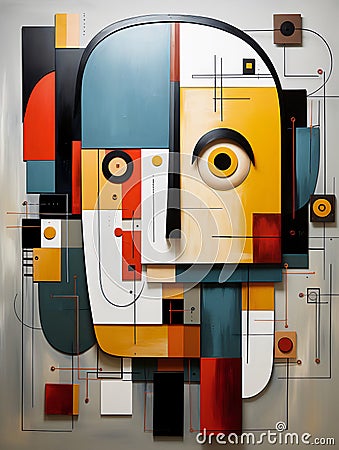 Abstract robot face among various forms in a minimalist style. Stock Photo