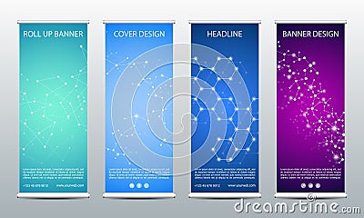 Abstract roll up banner for presentation and publication. Science, technology and business template. DNA structure Vector Illustration