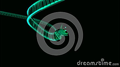 Abstract rollercoaster curved rails and a moving cart, seamless loop. Design. Wagon with a crystal ball rolling on rails Stock Photo