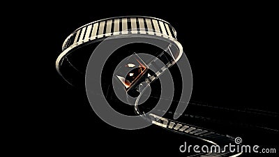 Abstract rollercoaster curved rails and a moving cart, seamless loop. Design. Wagon with a crystal ball rolling on rails Stock Photo