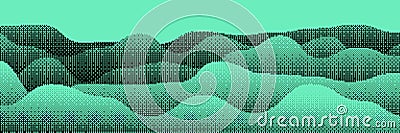 Abstract rolling hills background with wave pattern in halftone gradient with Y2K grange digital effect. Vector green noise grain Vector Illustration