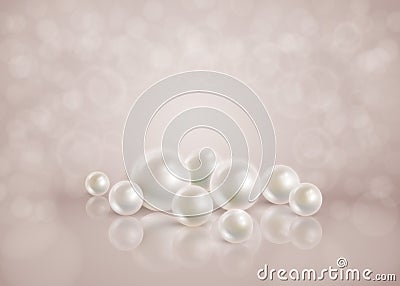 Abstract romantic bokeh background with scattered pearls. Vector Illustration
