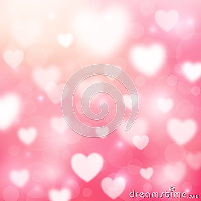 Abstract romantic pink background with hearts and bokeh lights. St.Valentines day wallpaper Vector Illustration
