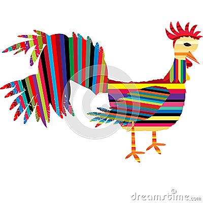 Abstract rooster with colored stripes logo Vector Illustration