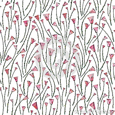 Abstract roses pattern. Floral seamless background. Stylized flowers design for textile, wrapping, wallpaper, fabric. Hand drawn v Cartoon Illustration