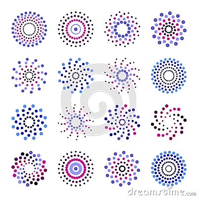 Abstract rotation circular circle icons with dots elements Vector Illustration
