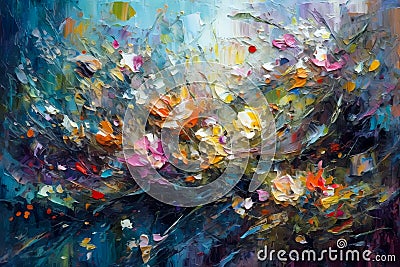 Abstract rough painting texture with oil brushstrokes in vibrant colors. Pallet knife paint on canvas. Spring season Art concept Stock Photo