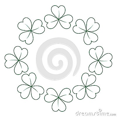 Abstract round frame border of contour drawn shamrocks. Copy space. Concept for St. Patrick greeting Vector Illustration