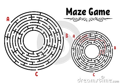 Abstract round maze. Game for kids. Puzzle for children. Labyrinth conundrum. Flat vector illustration isolated on white Vector Illustration