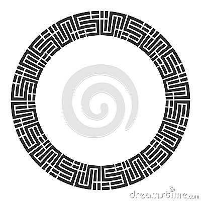 Abstract round meander, circular geometric ornament, striped frame Vector Illustration