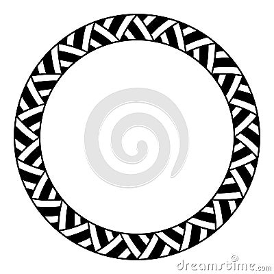 Abstract round meander, circular geometric ornament, striped frame from triangles, stripes. Stencil Vector Illustration