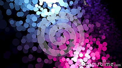 Abstract round particles on black background. Animation. Clear colored particles move on black background. Roundels are Stock Photo