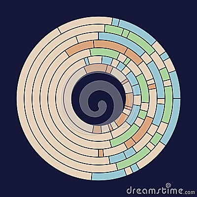 Abstract round vector shape. Rotating color lines. Concentric segments of circles Vector Illustration