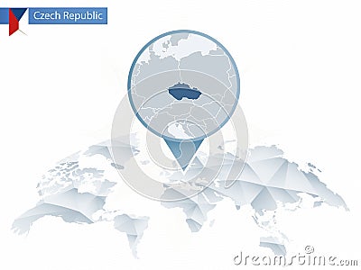 Abstract rounded World Map with pinned detailed Czech Republic m Vector Illustration