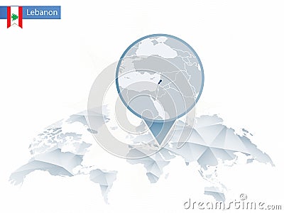 Abstract rounded World Map with pinned detailed Lebanon map. Vector Illustration