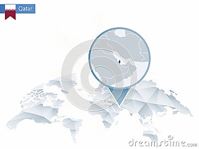 Abstract rounded World Map with pinned detailed Qatar map. Vector Illustration