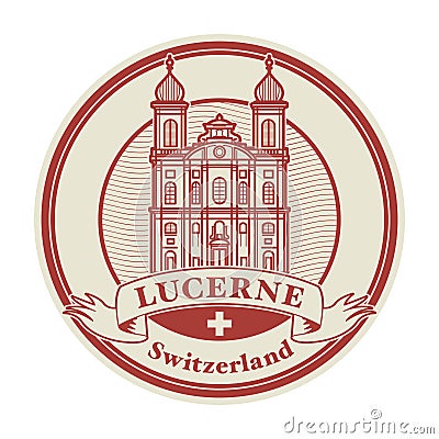 Stamp with Jesuit Church, Lucerne, Switzerland Vector Illustration