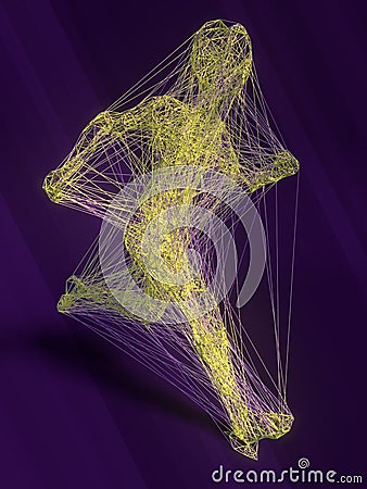 Abstract running wire man in modern style on the violet background of a geometrical pattern. 3d rendering illustration Cartoon Illustration