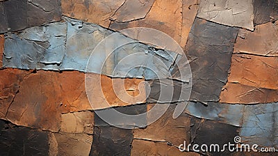 Abstract Rust-colored Patchwork Painting With Textured Fabrics Stock Photo