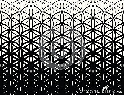 Abstract sacred geometry black and white gradient flower of life halftone pattern Vector Illustration