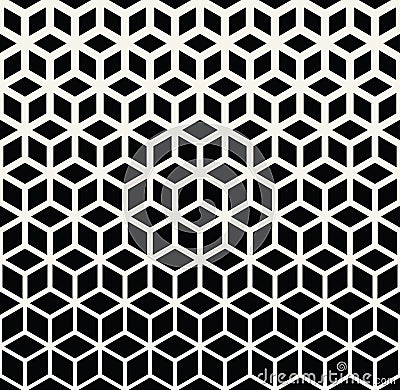 Abstract sacred geometry black and white grid halftone cubes pattern Vector Illustration