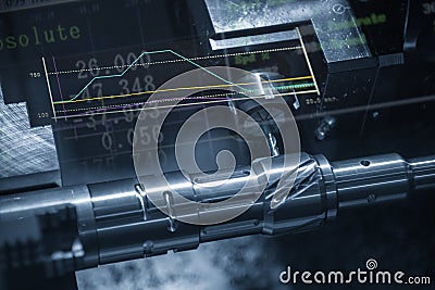 The abstract scene of CNC lathe machine with the graph background. Stock Photo