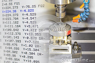 The abstract scene of CNC milling machine and the NC code . Stock Photo