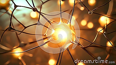 An abstract scene of a neural network visualized as interconnected nodes and pathways, Generative AI Stock Photo