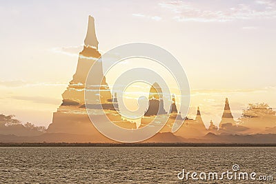 Abstract scene of the silhouette of the ancient temple Stock Photo