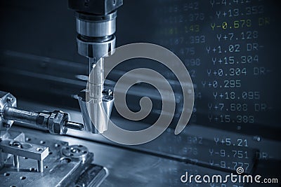 The abstract scene sinker EDM machine simulate operation and the G-code data background. Stock Photo