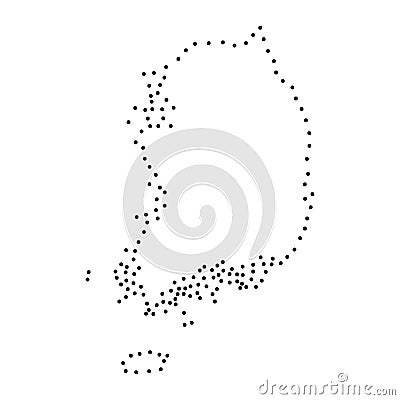 Abstract schematic map of South Korea from the black dots along the perimeter illustration Cartoon Illustration