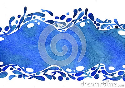 Abstract school of fish swimming in marine blue frame watercolor hand painting backgroun Stock Photo