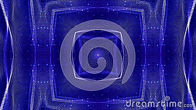 Abstract sci-fi background with glow particles form curved lines, surfaces, hologram structures or virtual digital space Stock Photo